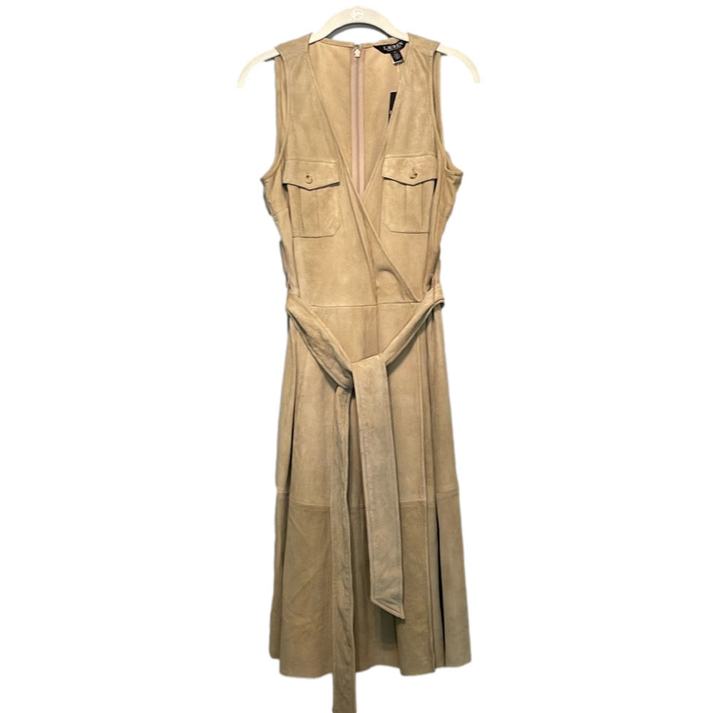 NWT RALPH LAUREN SUEDE LEATHER DRESS SIZES 12  CAMEL COLOR